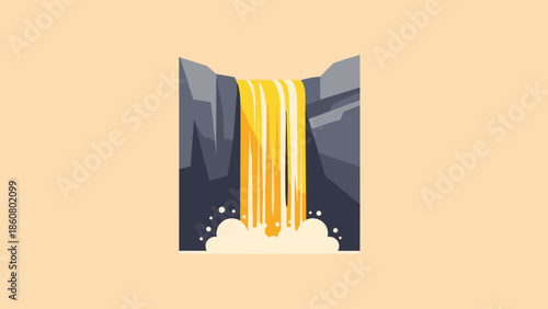Stylized Waterfall Illustration with Rocky Cliffs and Cascading Water.