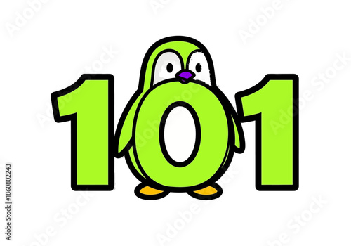 Cartoon Penguin with 101 Number Combination for Beginners Concept.
