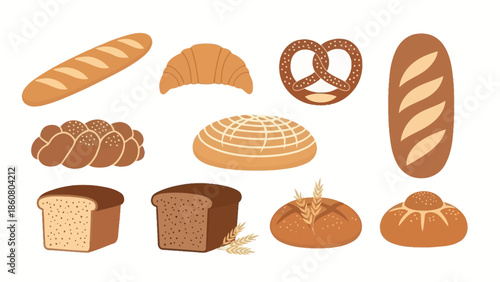 Assortment of Delicious Bakery Goods and Bread Varieties Vector Illustration