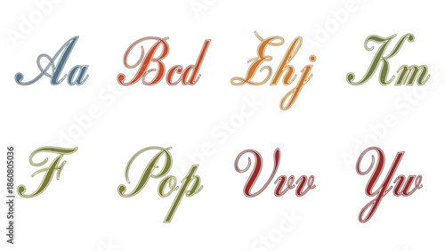 Collection of Elegant Script Font Alphabets in Various Colors