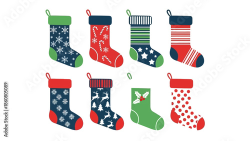 Collection of festive christmas stockings adorned with holiday motifs and patterns