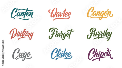 Handwritten typography collection with colorful unique lettering styles for branding and design