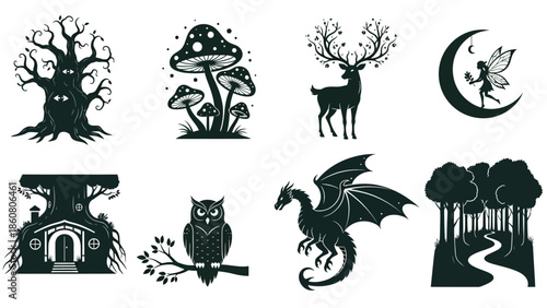 Magical Forest Creatures and Mythical Beings Silhouette Collection