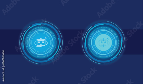 Glowing AI chatbot icon hud illuminating in a digital futuristic interface for artificial intelligence, technology, robot, virtual assistant, innovation, communication design