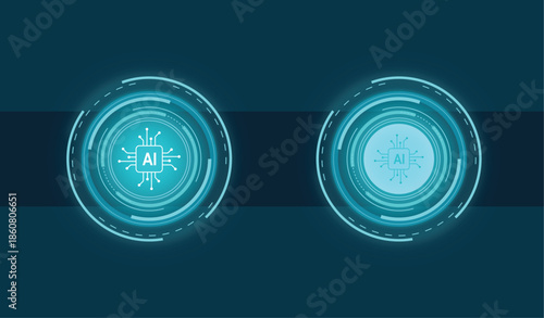 Neon AI processor chips interface buttons glowing element for futuristic digital interface, technology, circuit, innovation, computing, data, engineering, robot design