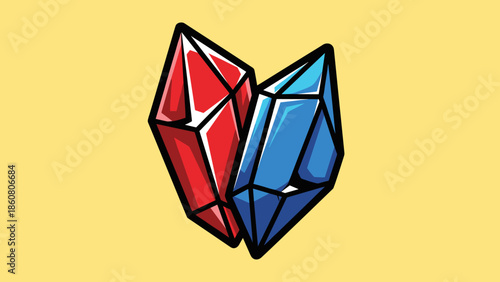 Two Cartoonish Crystals - Red and Blue Gemstones in Digital Art.