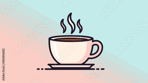 Illustration of a Steaming Cup of Coffee on a Saucer.