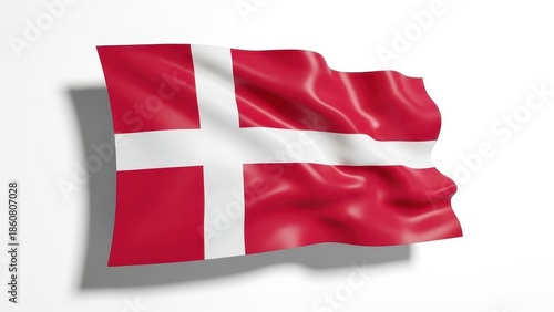Waving Danish flag Dannebrog with white cross isolated.
