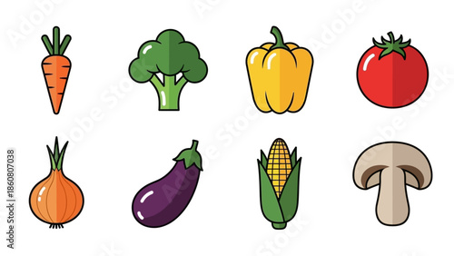 Vibrant Flat Icon Set of Fresh Vegetables for Healthy Eating and Culinary Designs