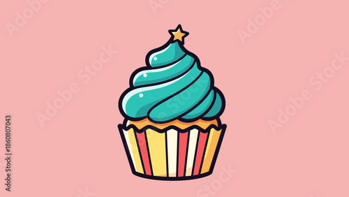 Delightful Cupcake with Teal Frosting and Golden Star Topper.