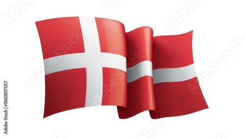 Waving Denmark national flag with Nordic cross.