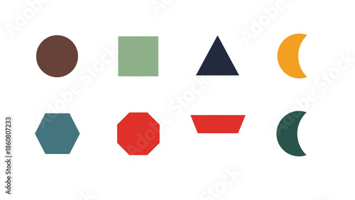 A Collection of Colorful Geometric Shapes Presented on a White Background