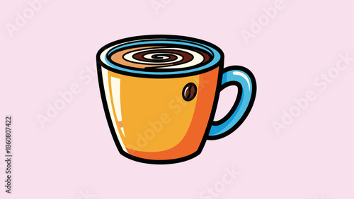 Illustration of a Cup of Coffee with Swirl Design.