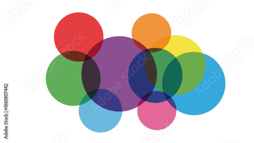 A colorful and abstract arrangement of overlapping translucent circles creating a vibrant pattern