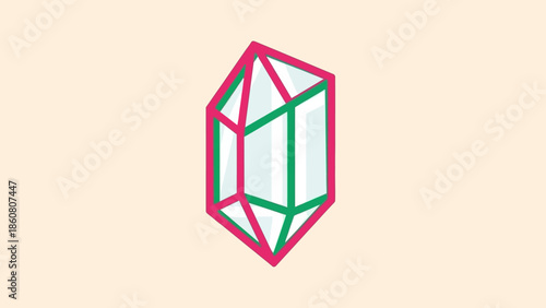 Geometric Crystal Illustration with Pink and Green Outlines.