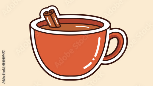 Illustration of a Red Mug with Cinnamon Stick Drink.