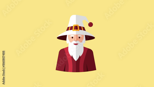 Illustration of a Wizard Character with Pointed Hat and Beard.