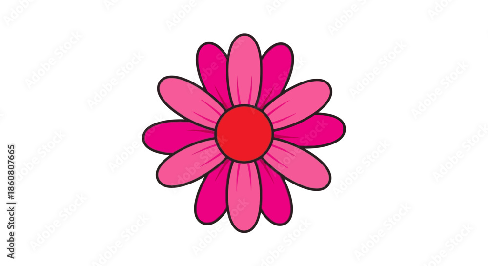 Fototapeta premium Pink Daisy Flower Illustration with Red Center.