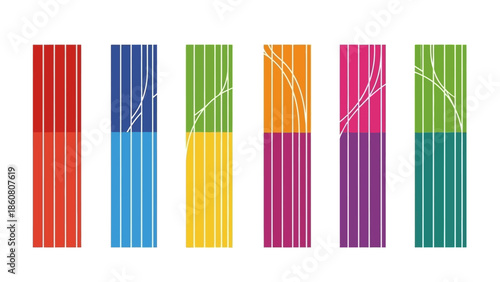 Abstract colorful vertical bars with subtle white lines graphic design on white background