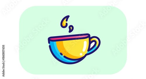 Stylized Illustration of a Steaming Cup of Coffee or Tea.
