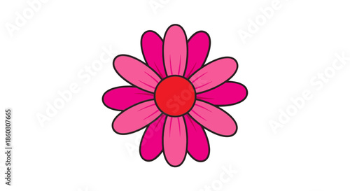 Pink Daisy Flower Illustration with Red Center.