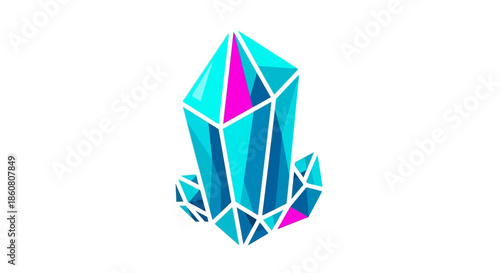 Vibrant Crystal Formation with Geometric Facets and Contrasting Colors.