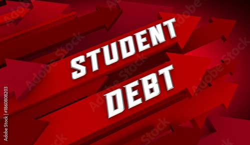 Student Loan Debt Arrows Rising Defaults Increasing Bankruptcy 3d Illustration