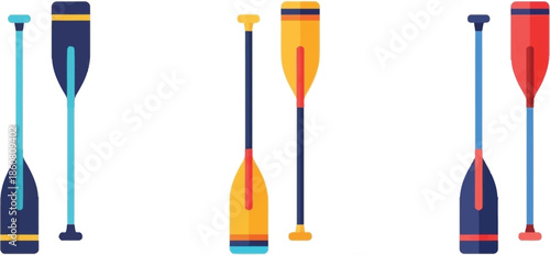 Collection of colorful oars in a row on transparent background