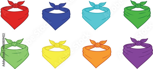 Colorful bandanas in various shades arranged in a grid on transparent background