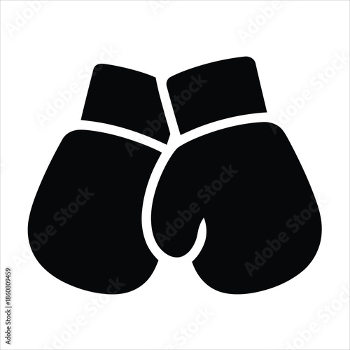 A simple yet iconic silhouette showing a pair of black boxing gloves on a clean white surface