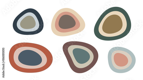 Abstract Organic Shapes Mid Century Modern Design Elements Isolated on White