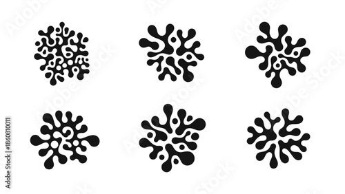 Abstract Organic Shapes Representing Coral or Cellular Structures in Black and White