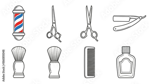 Barbershop tools and equipment graphic icons set vector illustration