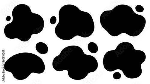 Black and white cow print spots abstract pattern vector graphic illustration