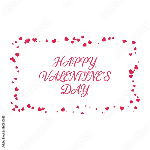 Happy Valentines Day message surrounded by a decorative rectangular frame of small red hearts