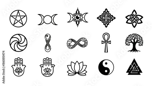 Collection of Esoteric Symbols and Mystical Icons Representing Spirituality and Belief