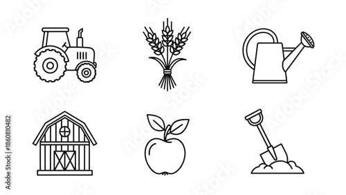 Collection of farming and gardening icons representing agriculture and rural life