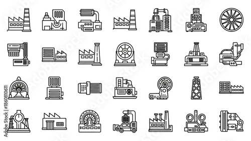 Canvas-taulu Collection of Industrial Factory and Machine Line Art Icons