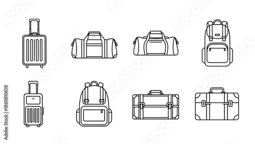 Collection of luggage and bags icons for travel and storage purposes