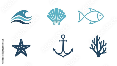 Collection of marine and nautical icons for design projects