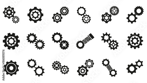 Collection of various gear icons for industrial and mechanical applications