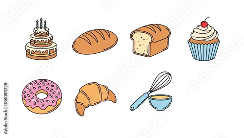Delicious Baked Goods Collection with Whisk and Bowl Illustration