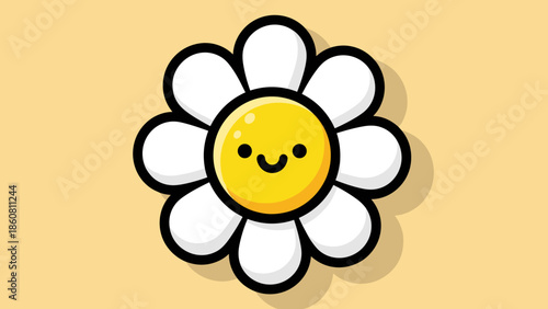 Cute Daisy Flower with Smiling Face Cartoon Illustration.