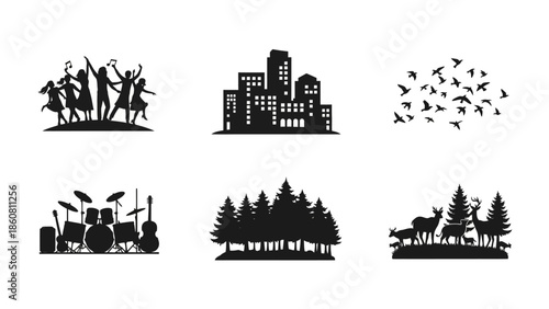 Diverse Silhouette Collection Celebrating Life Nature Music and Urban Landscapes