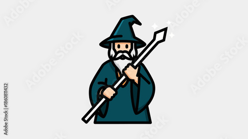 Cartoon Wizard with Staff - A Classic Fantasy Character Illustration.