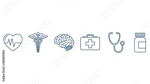 Iconic medical symbols depicting healthcare and science in a minimalist design