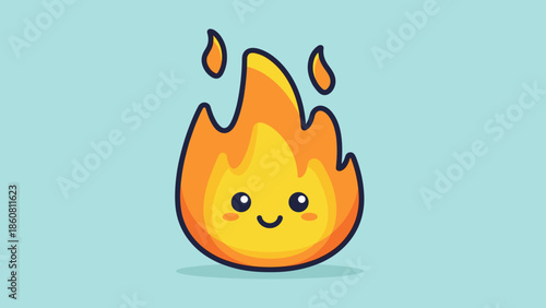 Cute Cartoon Fire Character with Smiling Face and Small Flames.
