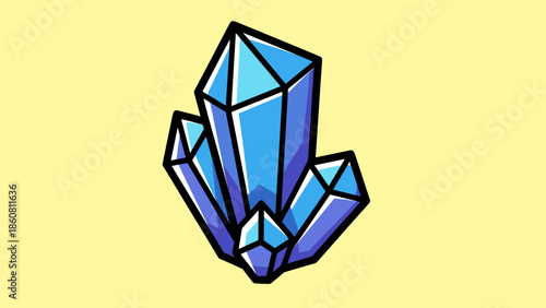 Illustration of a cluster of blue crystals with dark outlines.