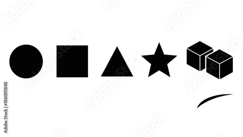 Simple geometric shapes and cubes arranged on a white background graphic resource