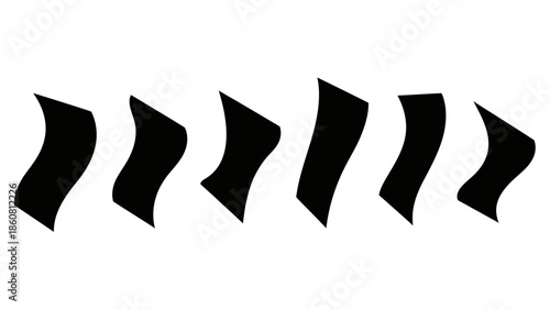 Abstract Black Curved Shapes in a Row on White Background